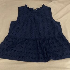 LOFT Navy Sleeveless Eyelet Blouse